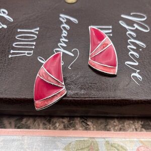 Vintage 1990s Pink Geometric Triangle Stud Earrings Oversized